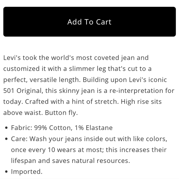 🔥NWT Levis 501 High Rise Skinny Jeans size 31×28 Tango - Picture 5 of 15